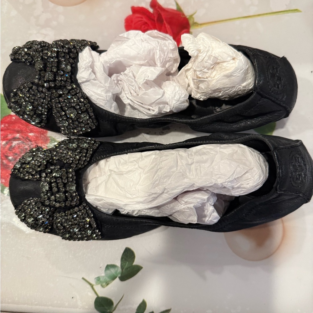 Tory Burch Black Beaded Flats
